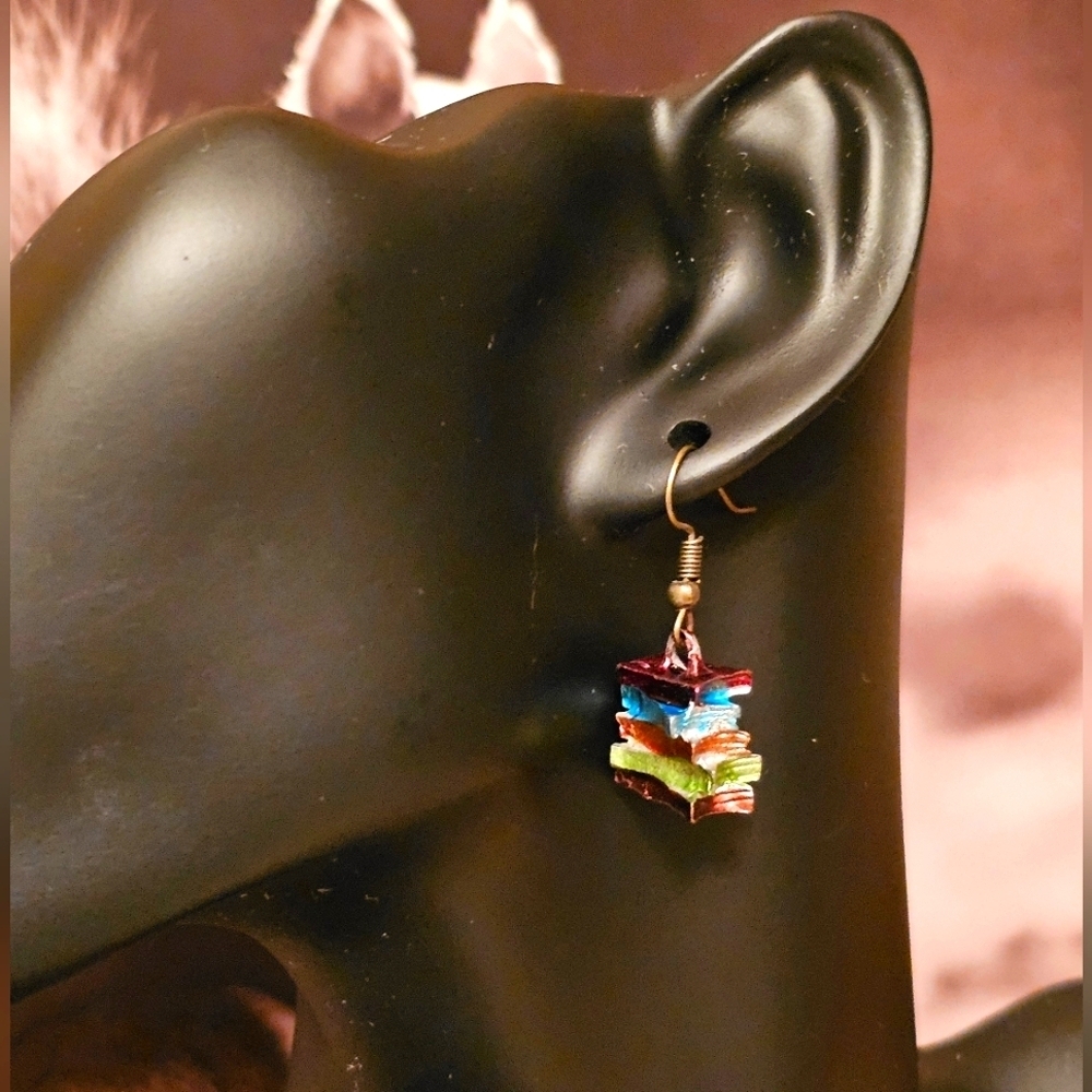 NEW Colorful Stack of Book Earrings E1P31